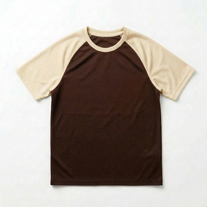 Men's <b>Raglan</b> Sleeve T-Shirt Brown Beige O-Neck Regular Fit Casual Knitted Solid Color Short Sleeve <b>Top</b> - Product Image 1