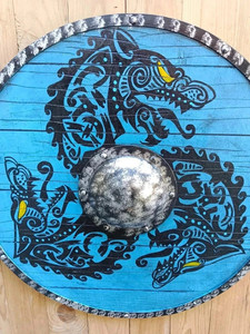 Bouclier rond Viking médiéval personnalisé en acier et bois, fait main, poli, motif géométrique, 24 pouces, décoration intérieure, fabricant OEM - Product Image 5