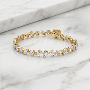 Men's 10.050CTW 9k Gold Lab Grown Diamond Tennis <b>Bracelet</b> with Mixed-Shape Stones Classic Continuous-Link Setting for Certified - Product Image 1