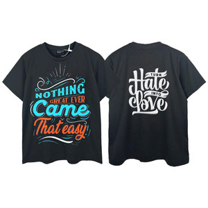 Men's Black Short Sleeve O-Neck Casual T-Shirt Letter Pattern Printed Front Regular Fit 100% Cotton Jersey Fabric 320g DAIZEN - Product Image 2