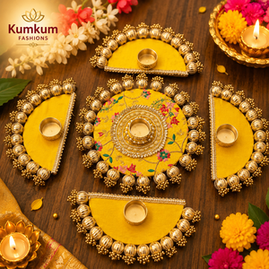 ชุดตกแต่งงานเทศกาล Diwali ของอินเดีย พร้อมเชิงเทียน Rangoli ทำมือ สไตล์อาร์ตเดโค วัสดุไม้และโลหะ เหมาะสำหรับงานแต่งงาน งานเลี้ยง และตกแต่งโต๊ะกลาง - Product Image 2