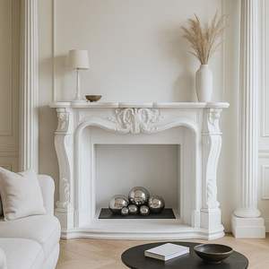 Chimenea de Mármol Blanco Hecha a Mano, Marco de Piedra, Soporte de Pilar Clásico Moderno, Independiente, Tamaño Personalizado, para Sala de Estar Interior, con Control Remoto - Product Image 3