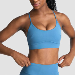 Sujetador deportivo de yoga de nailon para mujer, con espalda en Y, diseño liso, parte inferior acanalada personalizada, alta elasticidad, ajuste ceñido, color liso, para correr y entrenar - Product Image 6