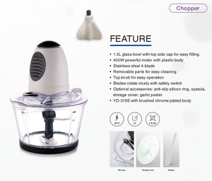 YIDA MHMF YD-319 <span class=keywords><strong>Hachoir</strong></span> 400W <span class=keywords><strong>Bol</strong></span> en <span class=keywords><strong>verre</strong></span> 1,5L Une vitesse <span class=keywords><strong>4</strong></span> <span class=keywords><strong>lames</strong></span> de hachage - Product Image 2
