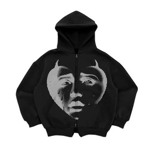 เสื้อฮู้ดดี้ผู้ชายแบบซิป ย้อมสีเอซิด แต่งแพทช์ สไตล์สตรีทแวร์ ผลิตตามสั่ง พร้อมปักโลโก้ของคุณเอง - Product Image 1