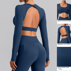 Vêtements de fitness pour femmes, hauts de yoga sans couture, couleurs unies, manches longues, crop tops de sport, ensembles de yoga respirants et à séchage rapide - Product Image 2