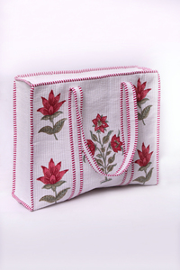 Bolso Tote Acolchado Floral Rosa, Bolso Tote de Algodón Hecho a Mano, Bolso de Compras con Estampado de Bloques, Bolso de Hombro Ligero - Product Image 2