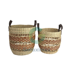 Black & White Seagrass <b>Wicker</b> Storage <b>Basket</b> <b>with</b> <b>Handles</b> Home Decor Laundry <b>Basket</b> for Organization & Use Boxed - Product Image 6