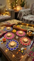 Porte-bougies à bougies chauffe-plat de luxe, faits main en métal durable et écologique, avec broderie traditionnelle de perles et de fils de soie, pour Diwali