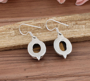 Pendientes de Piedra Natural Ojo de Tigre, Plata de Ley 925, Joyería de Lujo Hecha a Mano, Regalo, Pendientes Colgantes para Mujer, Aniversario de Bodas - Product Image 4