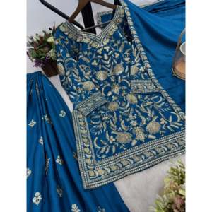 Designer Women's <b>Top</b>-Plazzo and Dupatta Set with Embroidery and Sequence Work - Product Image 4