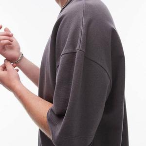 T-shirt tricoté à manches courtes col rond 100 % coton lavé respirant anti-rétrécissement uni streetwear pour homme coupe oversize - Product Image 3