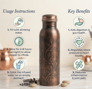 Reusable Water <b>Drinking</b> <b>Copper</b> <b>Bottle</b> Dark Color Embossed Drinkware Pure <b>Copper</b> Water <b>Bottle</b> for Health Benefits - Product Image 2
