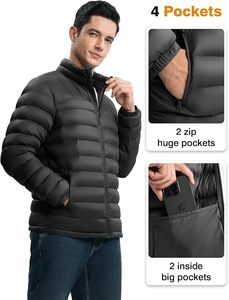 Veste d'hiver matelassée pour homme, noire, col montant, coupe-vent, fermeture éclair, chaude - Product Image 5