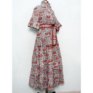 Wholesale Ladies Casual Daily Maxi Dress O-Neck Flare Sleeves Floral <b>Block</b> <b>Printed</b> Cotton Breathable Loose Fit Natural Waist - Product Image 5