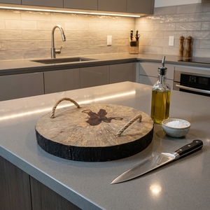 Tamarind Wood Chopping Block Round Tree Slice <b>Butcher</b> Block Rope Handles Heavy Duty Cutting Board Serving Platter Pure Art Setup - Product Image 5
