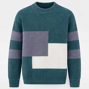 Suéter de punto con cuello redondo y bloques de color para hombre, informal, teñido con hilo, corte regular, para otoño - Product Image 2
