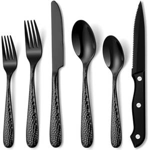 Juego de Cubiertos de Acero Inoxidable Negro Mate, Juego de Cubiertos Modernos de Acero Inoxidable Satinado, Cuchara, Tenedor, Cuchillo - Product Image 6