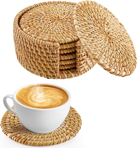 Sous-verres en rotin bohème personnalisés, 6 pièces, pour verres à vin et jus, article décoratif de qualité supérieure à prix avantageux - Product Image 1