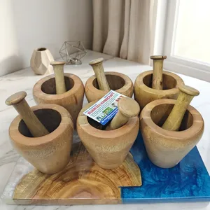 Ensemble mortier et pilon de luxe en bois, presse-ail et broyeur en bois, grand format, au meilleur prix - Product Image 1