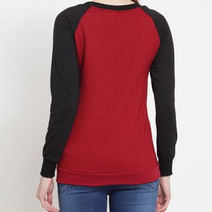 Sweat-shirt à manches raglan rouge et noir pour femme, col rond, couleur unie, tricoté, manches longues, vêtements d'automne - Product Image 2