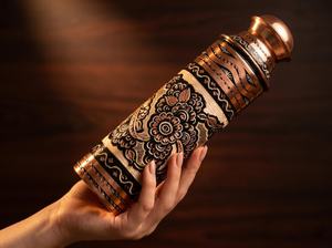 Designer <b>Copper</b> Bottle with Modern Engraved Pattern - Product Image 4