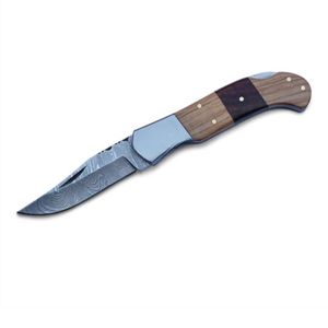 Handmade <b>Outdoor</b> Folding Knives Damascus <b>Steel</b> Blade Durable Ergonomic Handle with Leather Carry Sheath for Hunting Camping - Product Image 1