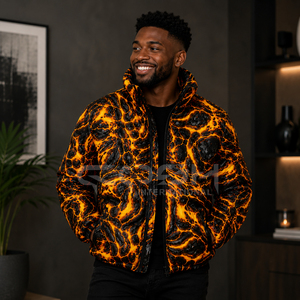 Chaqueta Cosh International de Alta Calidad con Estampado de Fuego Personalizado, Combinación Negro-Naranja, Manga Larga, Largo Regular, Unisex - Product Image 4