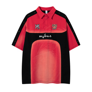 Vente en gros de polos personnalisés pour hommes, style vintage, dégradé, manches courtes, streetwear, <span class=keywords><strong>t</strong></span>-<span class=keywords><strong>shirt</strong></span> surdimensionné avec broderie - Product Image 2