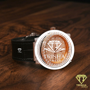 Reloj Premium Estilo Diamante en Oro Rosa con Brillantes Piedras de Moissanita y Elegante Correa de Cuero Negro - Product Image 4
