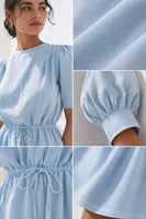 Robe chic en coton bleu ciel à manches courtes |   Maxi léger à volants pour l'été décontracté et les vacances