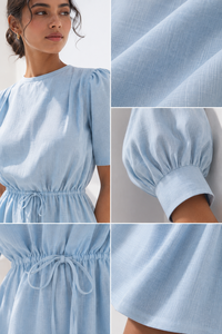 Elegante Vestido Corto de Algodón Azul Cielo |   Maxi ligero con capas para verano informal y vacaciones - Product Image 6