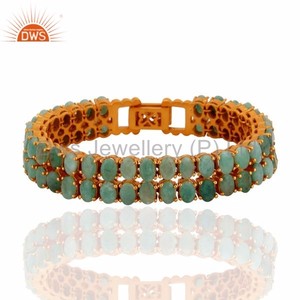 18K Yellow Gold Plated Sterling Silver Natural Emerald <b>Gemstone</b> Tennis <b>Bracelet</b> Jewelry Supplier and Manufacturer - Product Image 4