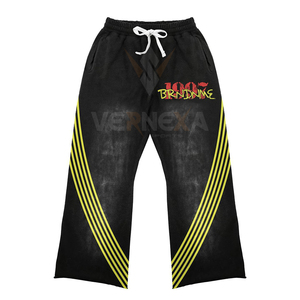 Custom Hot Selling Flared <b>Tracksuit</b> 400 Gsm Cotton Screen Printed Sweatpants Hoodie Distressed Embroidery Oversized Baggy Set - Product Image 4
