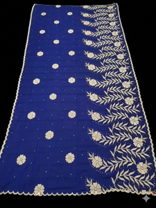 Women's Blue Chiffon <b>Shawl</b> Floral Embroidered Lightweight Breathable Ethnic Scarf Daily Wear Hijab <b>Wrap</b> Elegant Style - Product Image 3