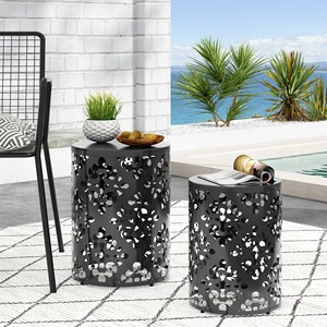 <b>Black</b> Iron DRUM Side <b>Table</b> Set 2 <b>Bedside</b> End <b>Tables</b> Modern Small Accent <b>Table</b> Home Furniture - Product Image 6