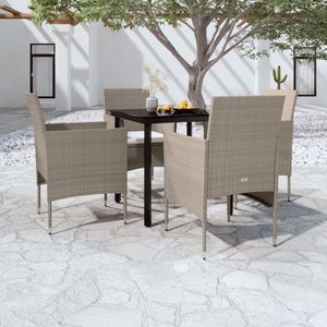Set da pranzo Patio 5 pezzi Beige e nero con comodi cuscini per mangiare in giardino - Product Image 1