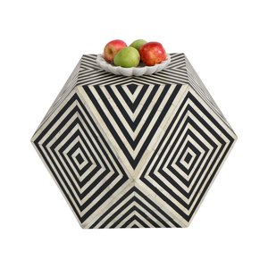 Designer Polygonal Bone Inlay MDF Accent Table Handmade Bedside Portable Luxury End Table Floral Bedroom Living Room - Product Image 1