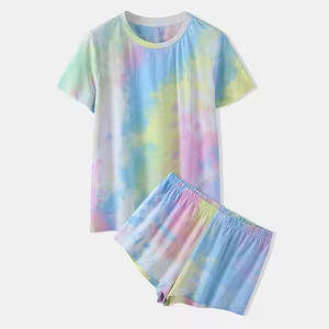 Men's <b>Tie</b> Dye Cotton Knitted Short Sleeve Pajama Set Summer Casual Breathable Plus Size Sleepwear - Product Image 1