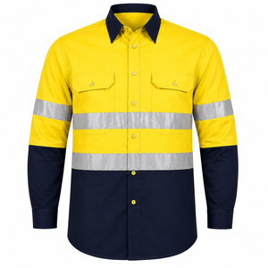 เสื้อทำงานนิรภัยแบบสองสีสั่งทำพิเศษ แขนยาว แถบสะท้อนแสงแบบมองเห็นได้ชัดเจน มีกระเป๋าคู่ เสื้อทำงานอุตสาหกรรม - Product Image 1