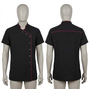 Uniforme de salon et spa haut de gamme en poly-rayonne et élasthanne 180 GSM, violet, avec panneau asymétrique et logo brodé personnalisé - Product Image 4