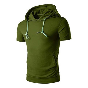 <b>Men's</b> Olive Green Hooded T-Shirt Slim Fit <b>Short</b> <b>Sleeve</b> Quick Dry Knitted Casual Summer Wear - Product Image 5
