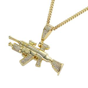 Nuevo Collar con Colgante de Pistola Chapado en Oro, Estilo Hip Hop, con Material de Latón Microincrustado con Diamantes, para Hombre - Product Image 1