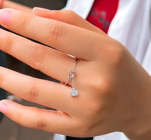 10K Solid Gold Lab Diamond <b>Ring</b> Fine Jewelry Heart Chain Drop S925 Silver Dangle Pendant Finger <b>Adjustable</b> <b>Ring</b> Valentine's Day - Product Image 5