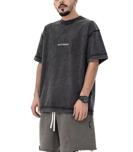 T-shirts vintage oversize unis, 270 g/m², 100 % coton, épais, avec broderie et surpiqûres contrastées - Product Image 3