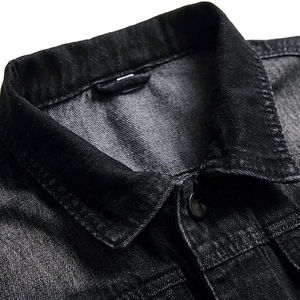 Veste en jean délavé noir pour homme, coupe droite décontractée, fermeture boutonnée simple, vêtement d'extérieur d'hiver coupe-vent et écologique - Product Image 4
