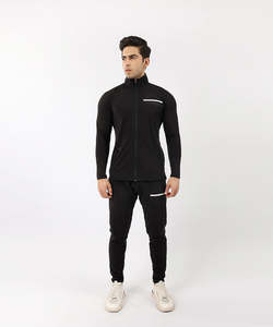 Ensemble de survêtement d'été pour homme, vêtements de sport personnalisés, haut à manches longues en polaire à séchage rapide avec fermeture éclair quart de tour et pantalon de jogging, tenue d'entraînement - Product Image 1