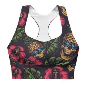 Soutien-gorge de sport dos nageur pour femme avec imprimé tête de mort et floral, maintien moyen, respirant, idéal pour le fitness et l'entraînement - Product Image 6