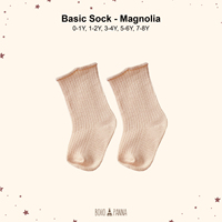 Calcetines Básicos Premium para Niños BOHOPANNA, Tela Suave y Flexible, Color Magnolia, Talla 7 8Años, Certificación SNI, Colección Diaria
