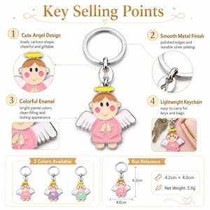 <span class=keywords><strong>Porte</strong></span>-clés en métal émaillé motif ange mignon avec accents décoratifs, fourni directement par le fabricant, vente en gros, cadeau souvenir - Product Image 4
